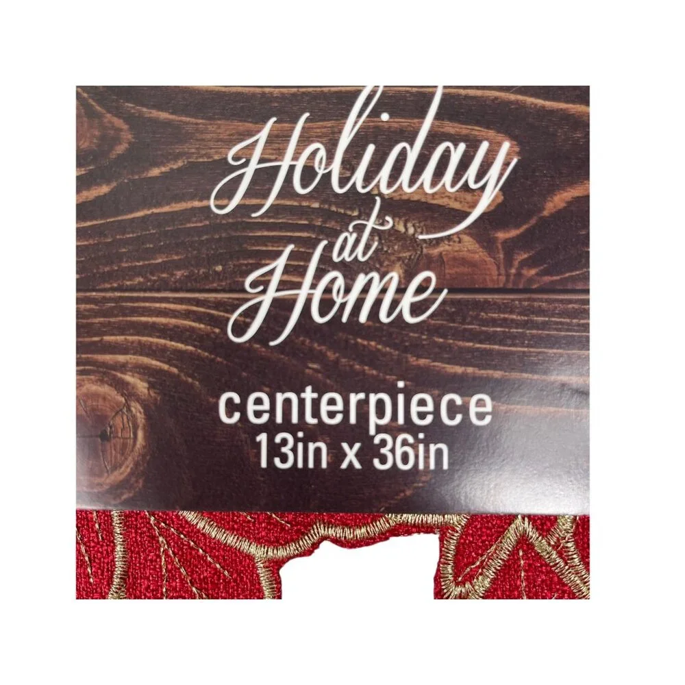 Elrene Poinsettia Cut Work Embroidery Red Gold Centerpiece Table Runner 13